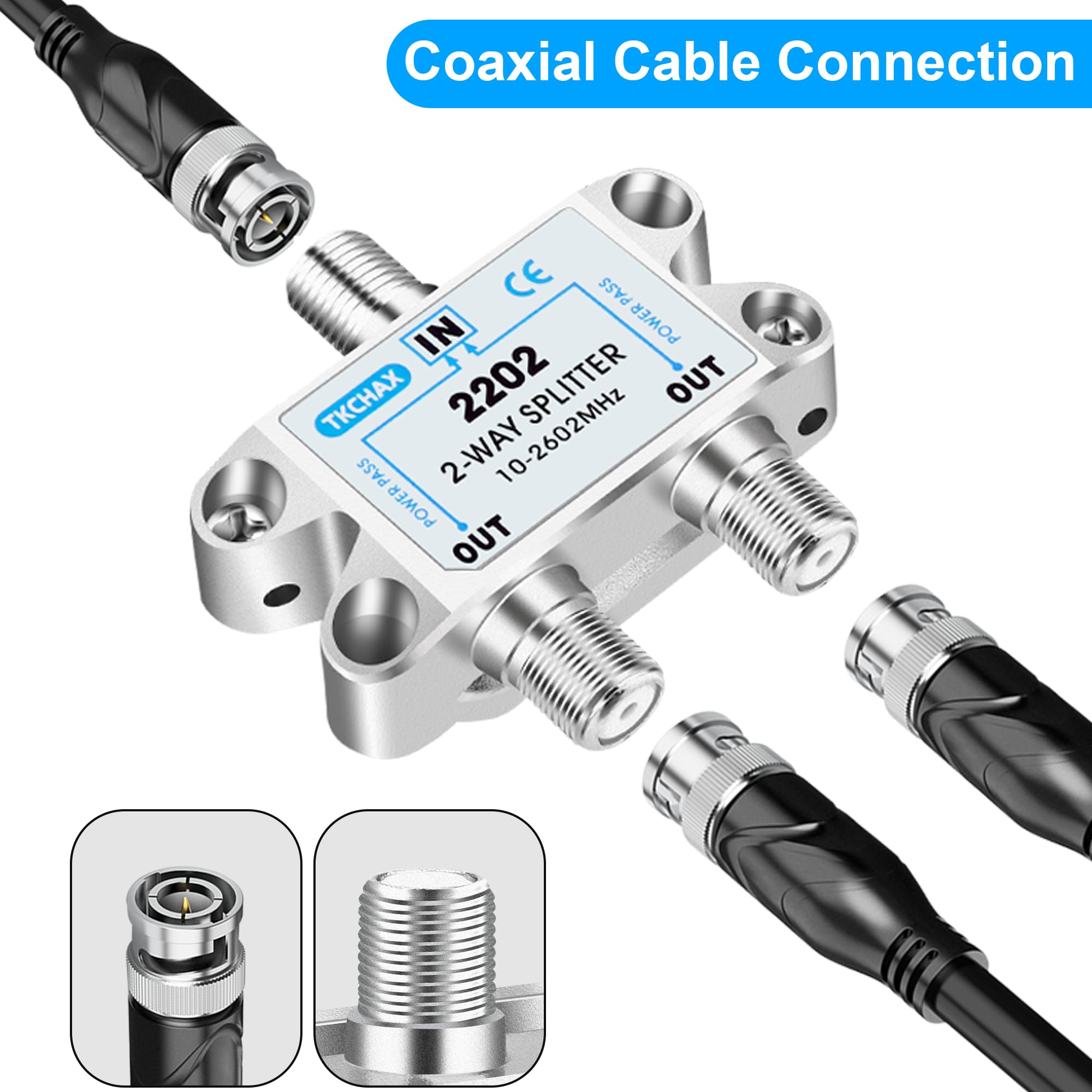 Amazon.com: TKCHAX 2 Way Coaxial Cable Splitter,Support 10-2602MHz